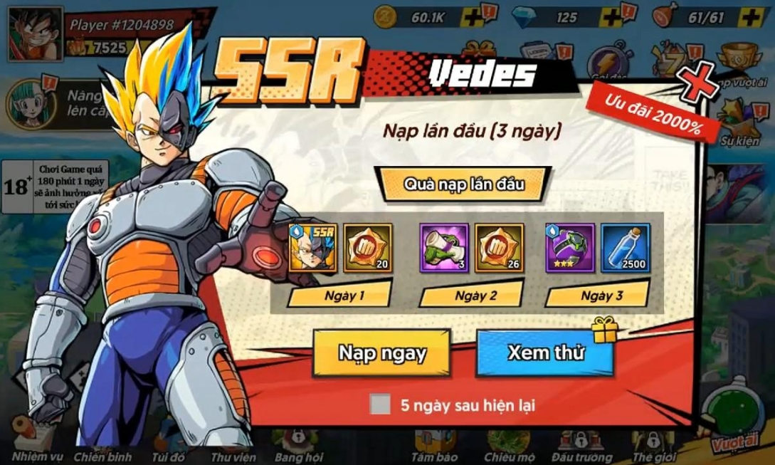 Nạp game lần đầu nhận ưu đãi