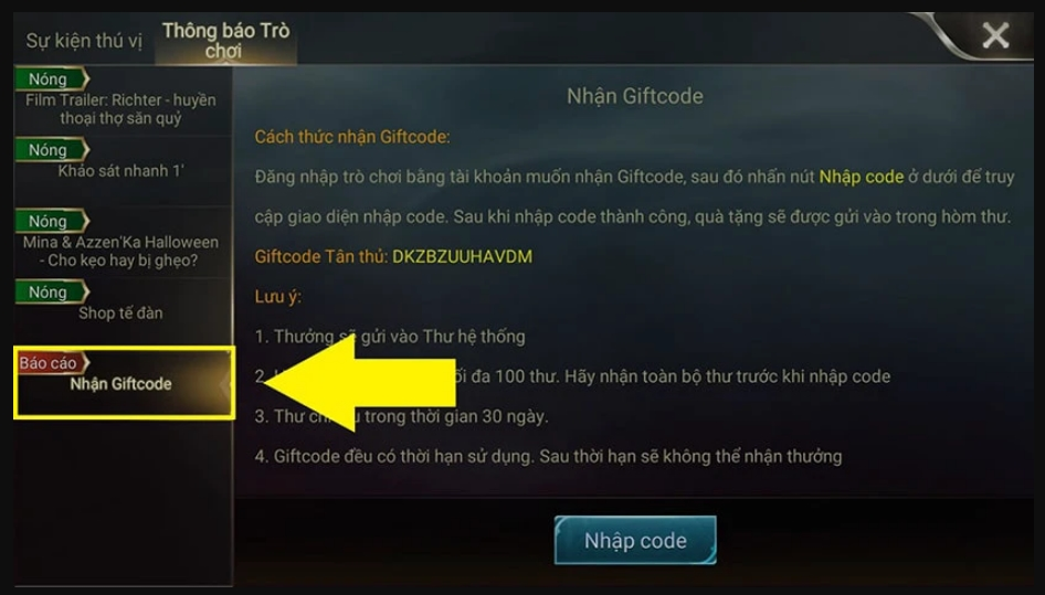 Một số cách thức lấy giftcode 