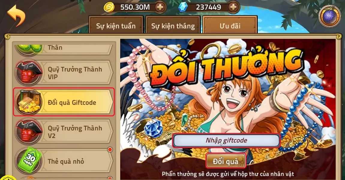Giftcode dành cho game thủ chơi Huyền Thoại Hải Tặc