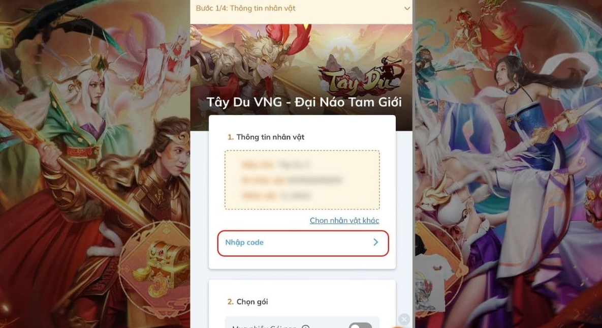 Hướng dẫn những bước nhập code Tây du VNG