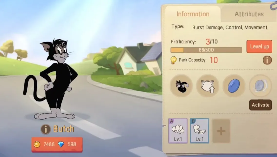 kỹ năng và hiệu ứng của Butch trong Tom va Jerry Chase