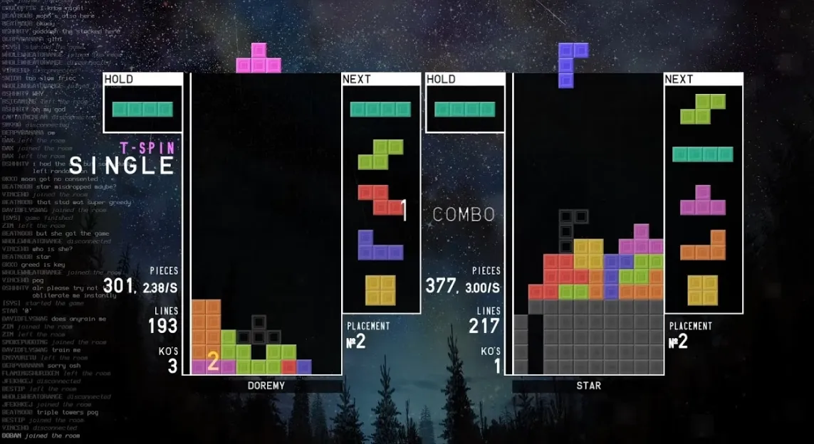 xếp chồng lên và xếp chồng xuống trong game.io TETR
