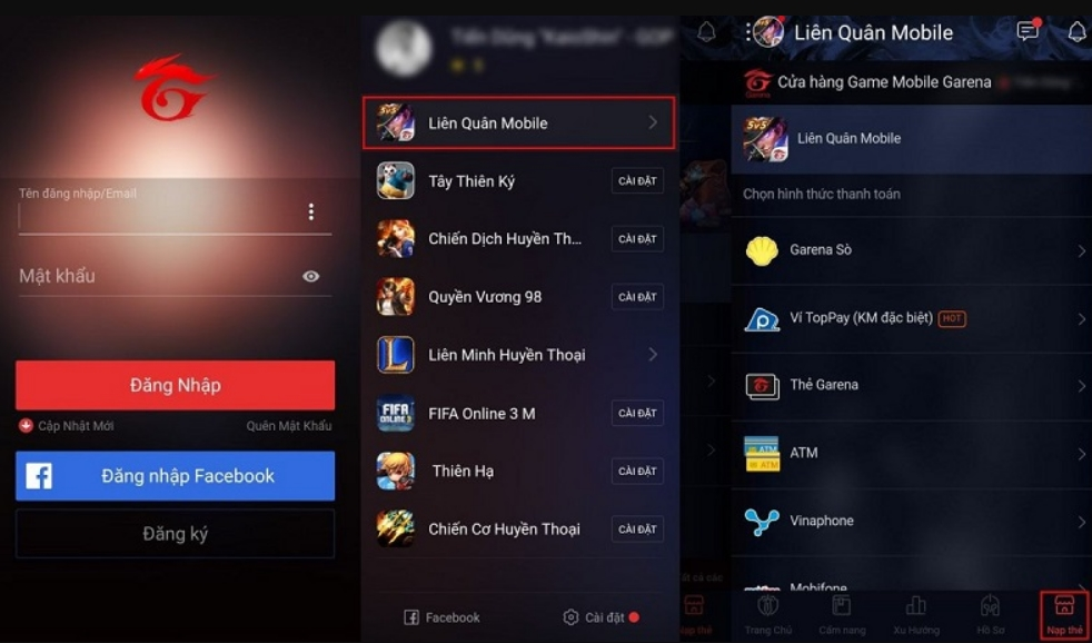 Nạp quân huy bằng App game Liên Quân